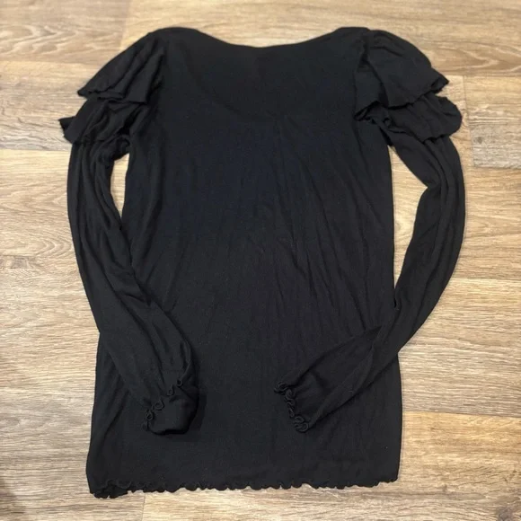 We The Free On Rewind Jersey Knit Top Black Large Tiered Ruffle Sleeve - Picture 4 of 7